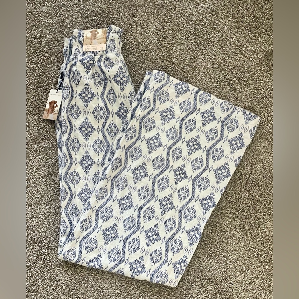 Sincerely Jules Soft Pant, Wide Leg Linen Blend, Toile Pattern, Size XS NWT